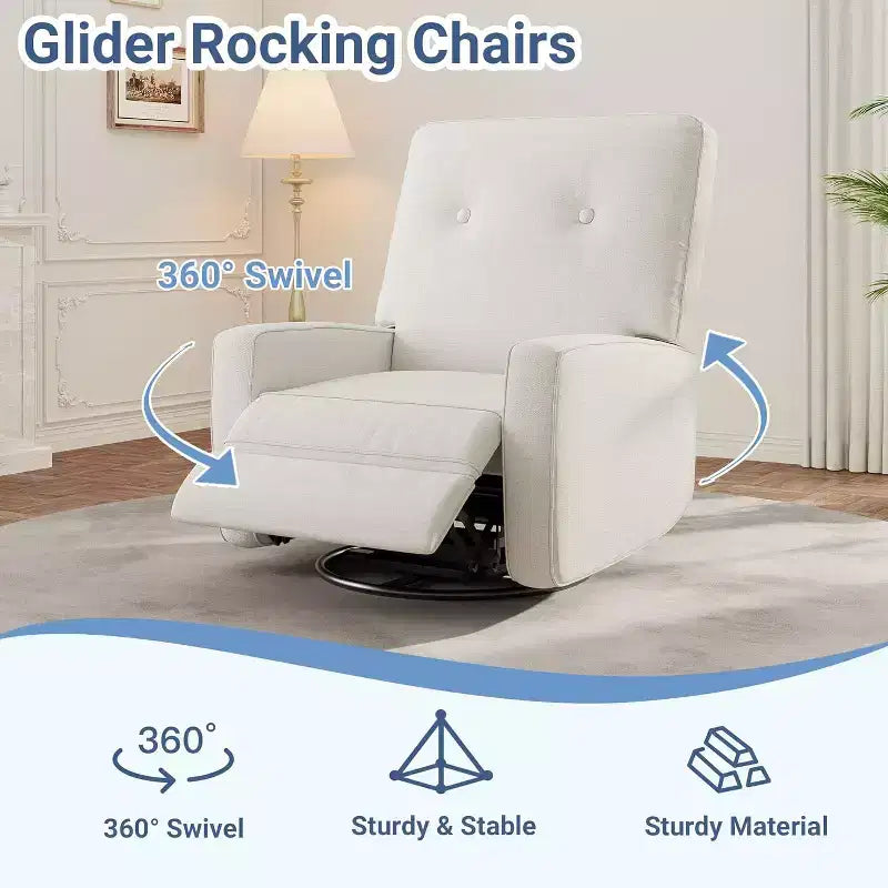 Acekool Oversized Swivel Rocker Recliner Chair, Linen, 360 Glider Recliner for Living Room, Bedroom