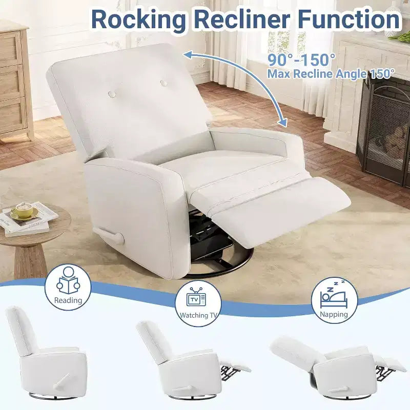Acekool Oversized Swivel Rocker Recliner Chair, Linen, 360 Glider Recliner for Living Room, Bedroom