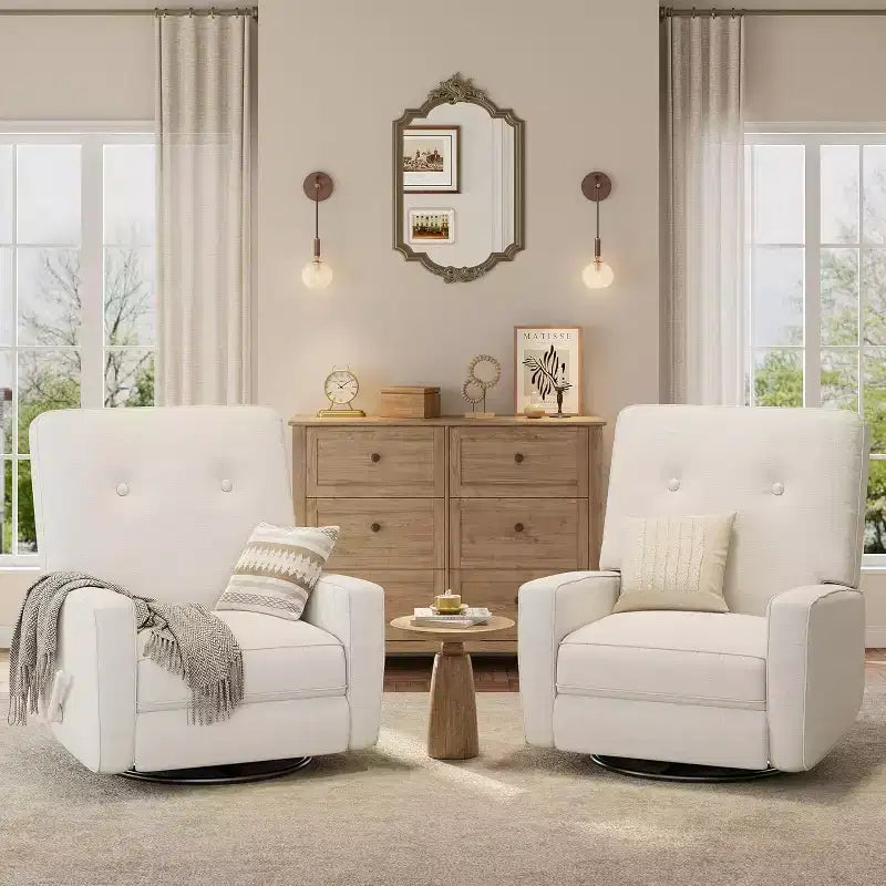 Acekool Oversized Swivel Rocker Recliner Chair, Linen, 360 Glider Recliner for Living Room, Bedroom