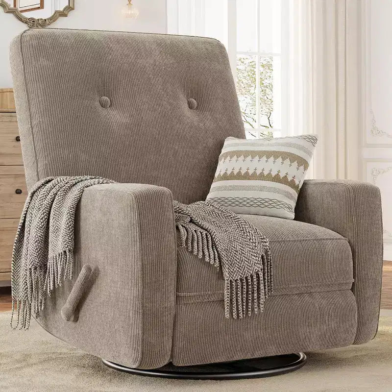 Acekool Oversized Swivel Rocker Recliner Chair, Linen, 360 Glider Recliner for Living Room, Bedroom