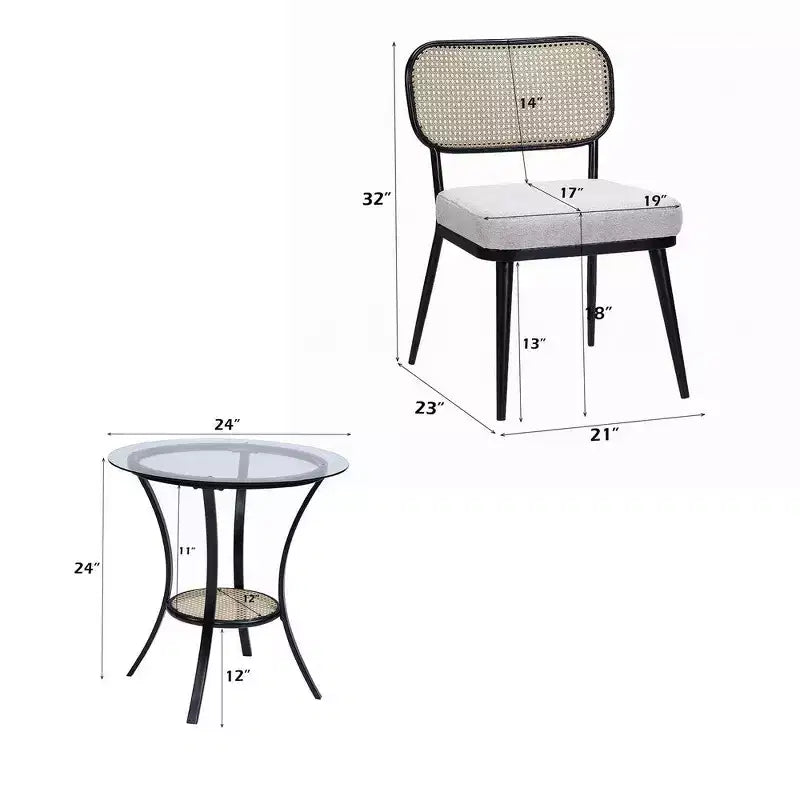 Col 3pc Accent Table and Chair Set, Black Legs, Glass Top, Padded Seat -BM337289
