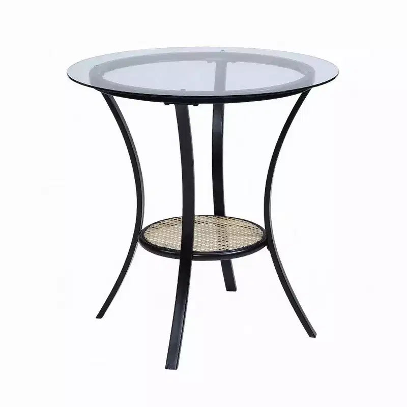 Col 3pc Accent Table and Chair Set, Black Legs, Glass Top, Padded Seat -BM337289