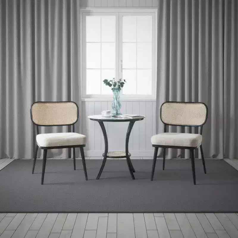 Col 3pc Accent Table and Chair Set, Black Legs, Glass Top, Padded Seat -BM337289