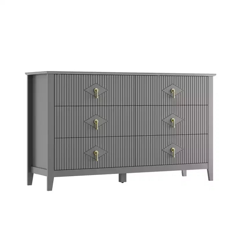 Fluted 6 Drawers Dresser for Bedroom, 54 Wide Modern Chest of Drawers with Metal Handle, Wooden Dresser Organizer