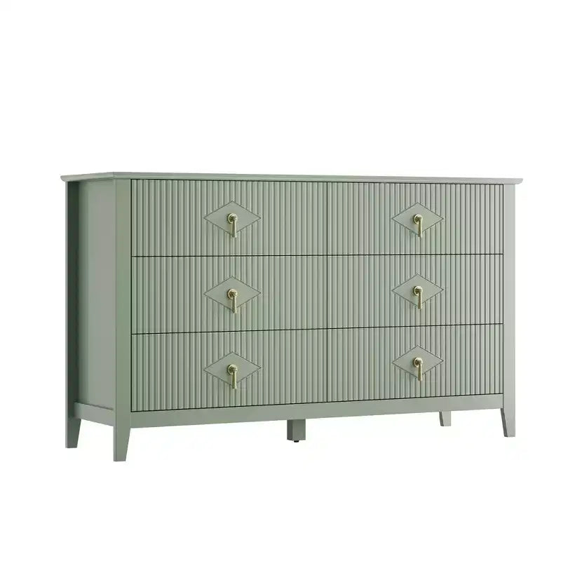 Fluted 6 Drawers Dresser for Bedroom, 54 Wide Modern Chest of Drawers with Metal Handle, Wooden Dresser Organizer