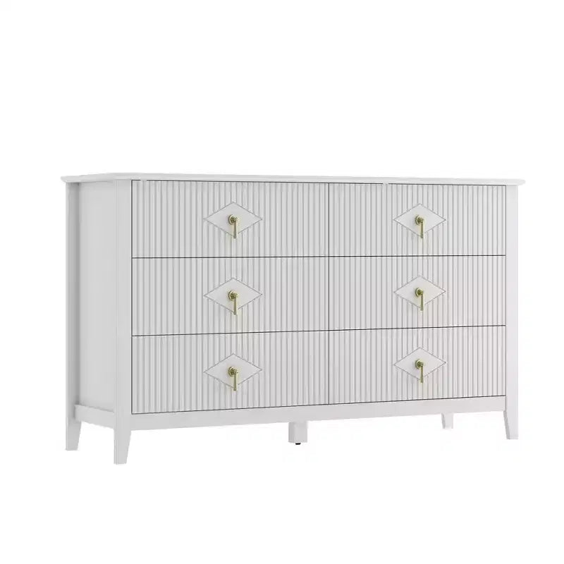 Fluted 6 Drawers Dresser for Bedroom, 54 Wide Modern Chest of Drawers with Metal Handle, Wooden Dresser Organizer