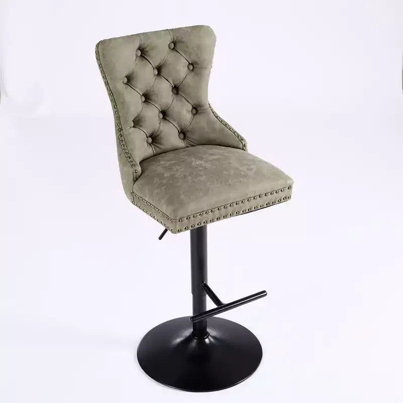 Set of 2 Bar Stools, Modern Upholstered Swivel Counter Stools with Tufted Backrest, Rivet Trim, and 26-33 inch Adjustable Height for Kitchen