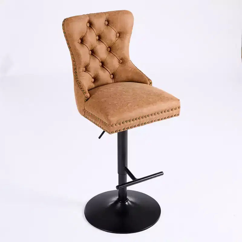 Set of 2 Bar Stools, Modern Upholstered Swivel Counter Stools with Tufted Backrest, Rivet Trim, and 26-33 inch Adjustable Height for Kitchen