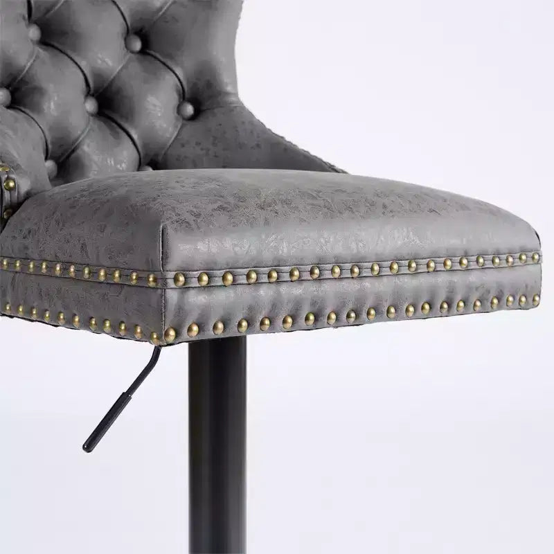 Set of 2 Bar Stools, Modern Upholstered Swivel Counter Stools with Tufted Backrest, Rivet Trim, and 26-33 inch Adjustable Height for Kitchen