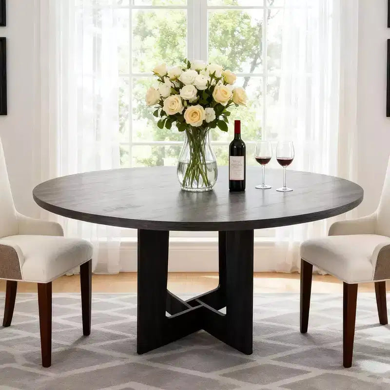 COZONY 43.3 Round Dining Table for 4, Wood Kitchen Table with Cross Base, Farmhouse Style Dining Table for Home, Kitchen, Small Spaces