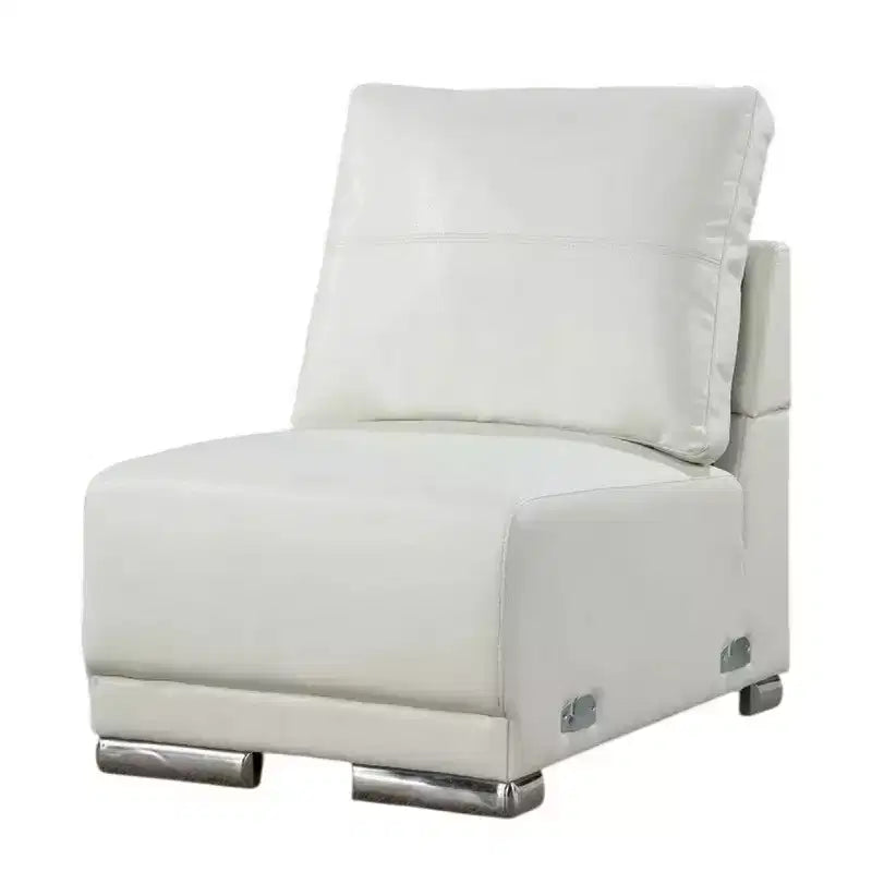 Royal Hampton Modular Armless Lounge Chair, Chrome Metal, White Faux Leather