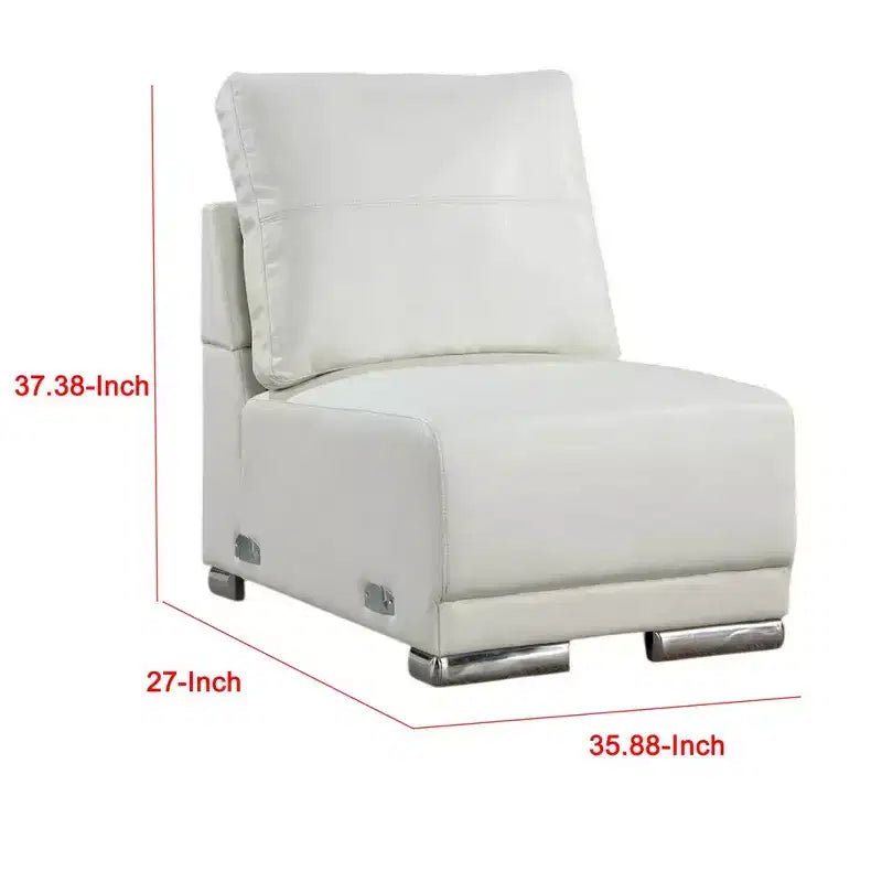 Royal Hampton Modular Armless Lounge Chair, Chrome Metal, White Faux Leather