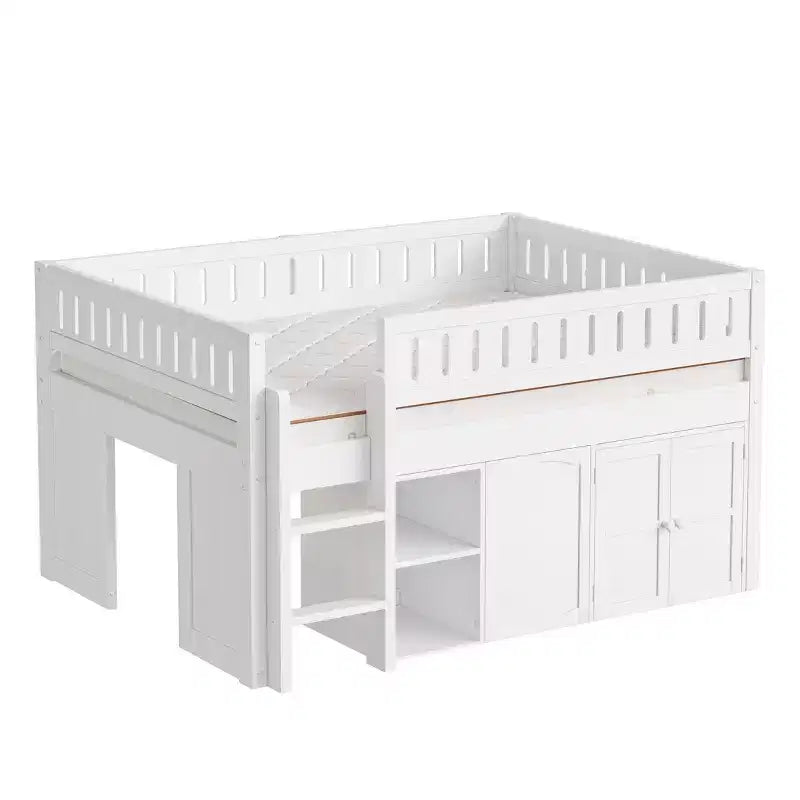 Polibi Full Size Loft Bed with Built-In Storage, Chalkboard Panel & Underbed Play Space