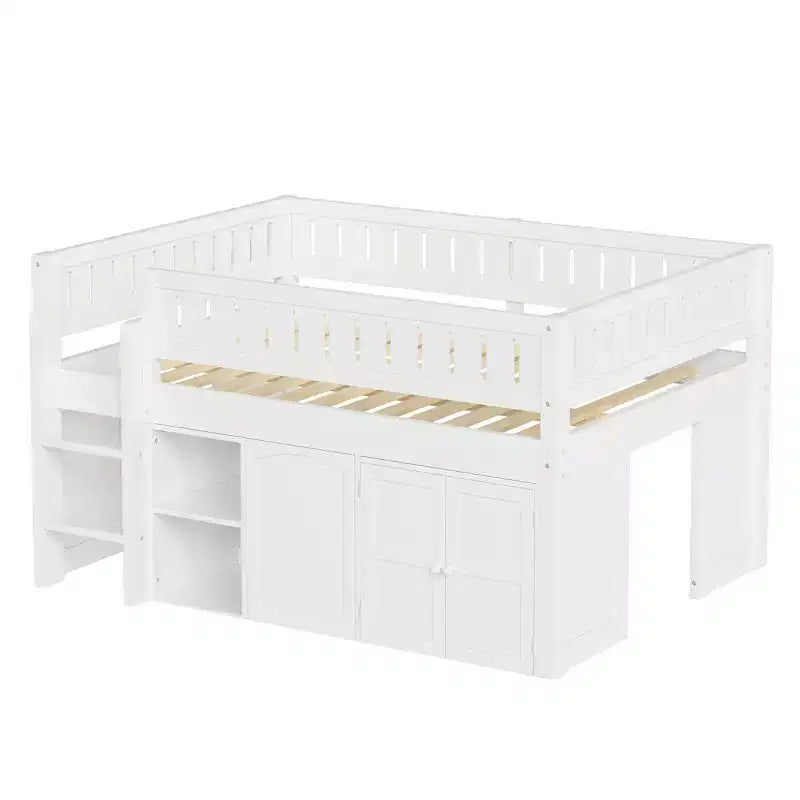 Polibi Full Size Loft Bed with Built-In Storage, Chalkboard Panel & Underbed Play Space