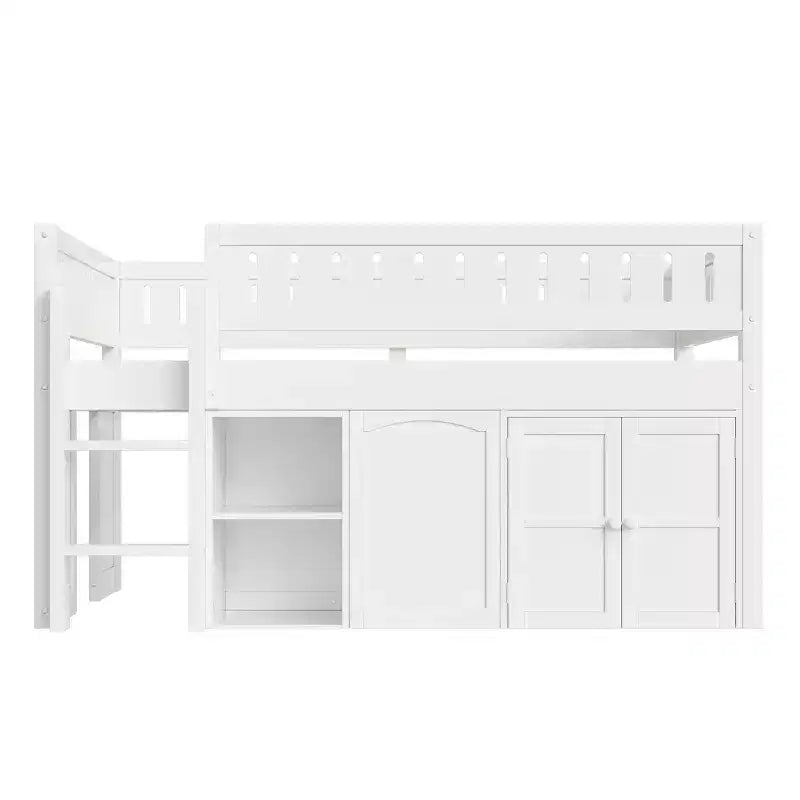 Polibi Full Size Loft Bed with Built-In Storage, Chalkboard Panel & Underbed Play Space