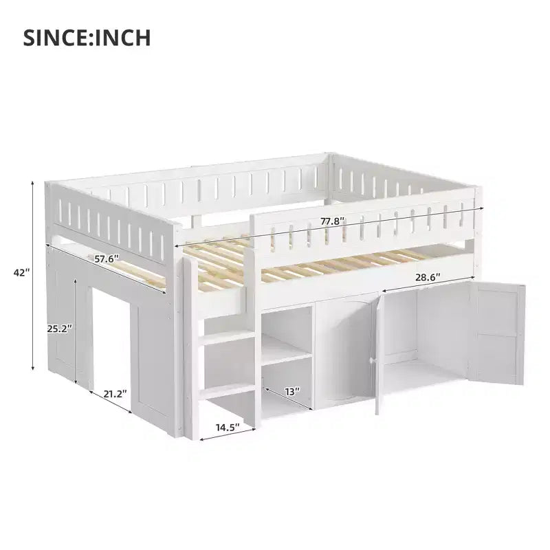 Polibi Full Size Loft Bed with Built-In Storage, Chalkboard Panel & Underbed Play Space