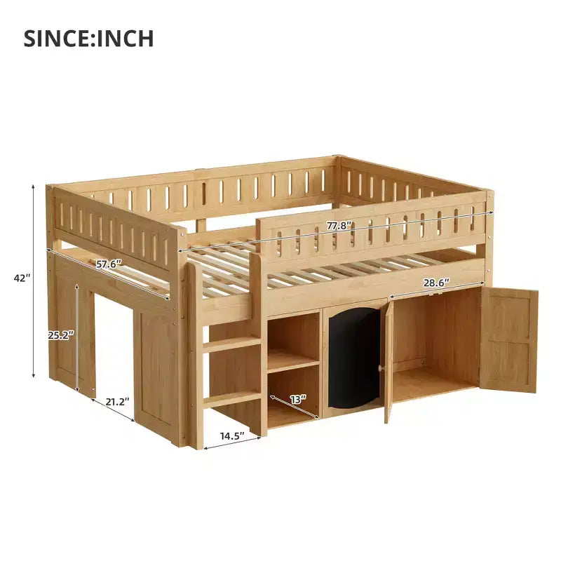 Polibi Full Size Loft Bed with Built-In Storage, Chalkboard Panel & Underbed Play Space