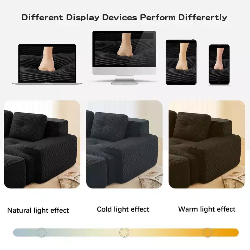 PexFix Modern Modular Sectional Sofa for Living Room Corduroy Fabric 4-Seater Couch with Deep Seat Buckle Connection No Assembly Anti-slip