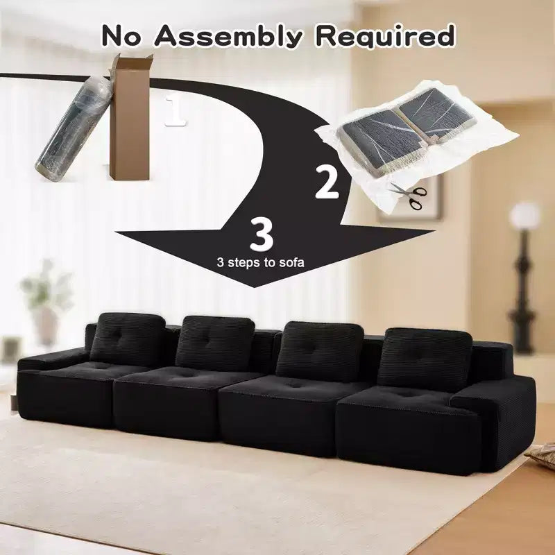 PexFix Modern Modular Sectional Sofa for Living Room Corduroy Fabric 4-Seater Couch with Deep Seat Buckle Connection No Assembly Anti-slip