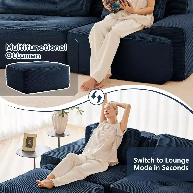 PexFix Modern Modular Sectional Sofa for Living Room Corduroy Fabric 4-Seater Couch with Deep Seat Buckle Connection No Assembly Anti-slip
