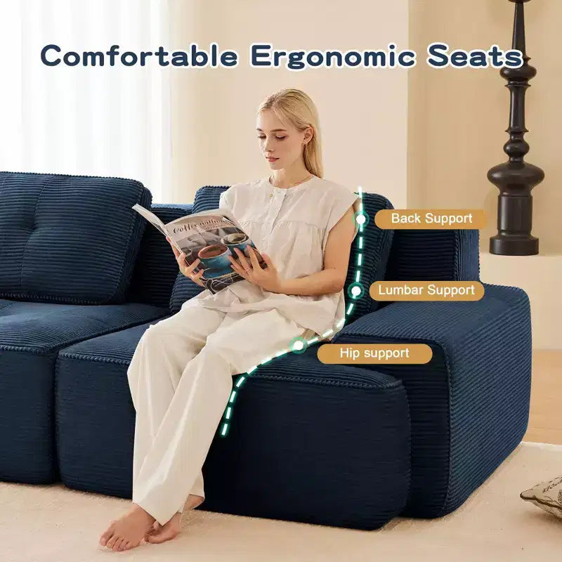 PexFix Modern Modular Sectional Sofa for Living Room Corduroy Fabric 4-Seater Couch with Deep Seat Buckle Connection No Assembly Anti-slip