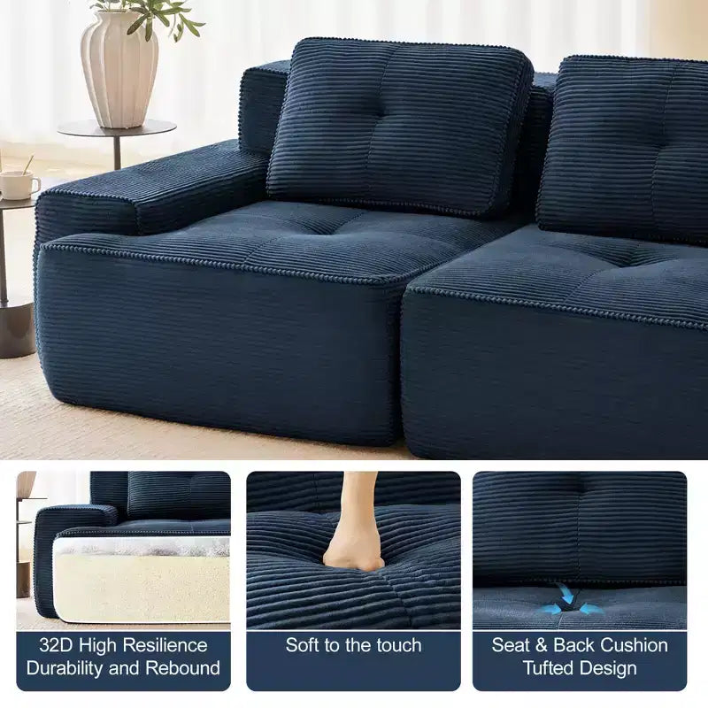 PexFix Modern Modular Sectional Sofa for Living Room Corduroy Fabric 4-Seater Couch with Deep Seat Buckle Connection No Assembly Anti-slip