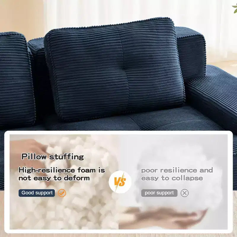 PexFix Modern Modular Sectional Sofa for Living Room Corduroy Fabric 4-Seater Couch with Deep Seat Buckle Connection No Assembly Anti-slip