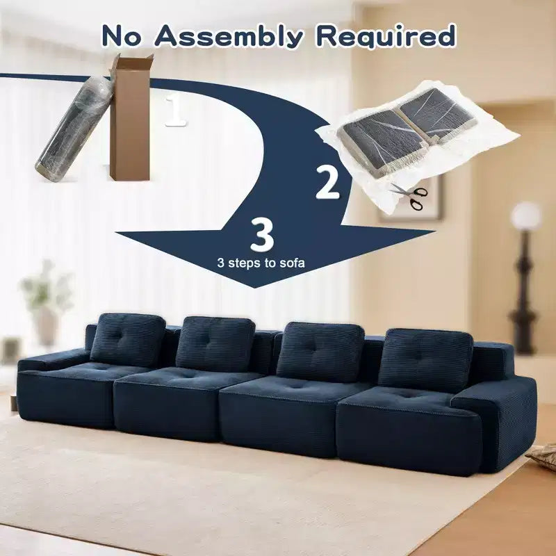 PexFix Modern Modular Sectional Sofa for Living Room Corduroy Fabric 4-Seater Couch with Deep Seat Buckle Connection No Assembly Anti-slip