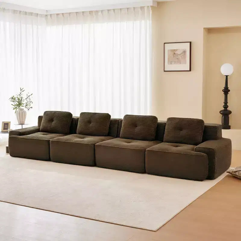 PexFix Modern Modular Sectional Sofa for Living Room Corduroy Fabric 4-Seater Couch with Deep Seat Buckle Connection No Assembly Anti-slip