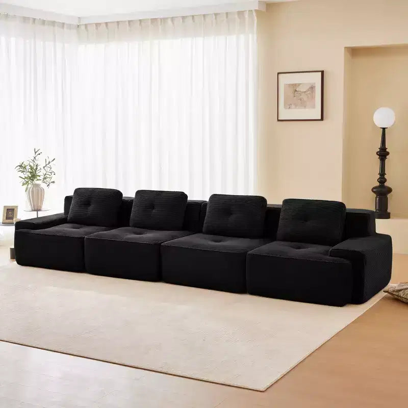 PexFix Modern Modular Sectional Sofa for Living Room Corduroy Fabric 4-Seater Couch with Deep Seat Buckle Connection No Assembly Anti-slip