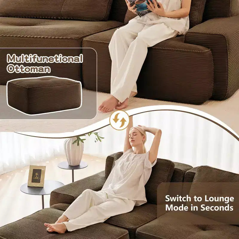 PexFix Modern Modular Sectional Sofa for Living Room Corduroy Fabric 4-Seater Couch with Deep Seat Buckle Connection No Assembly Anti-slip