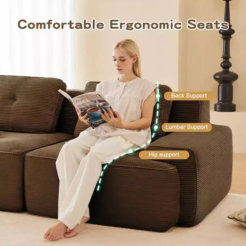 PexFix Modern Modular Sectional Sofa for Living Room Corduroy Fabric 4-Seater Couch with Deep Seat Buckle Connection No Assembly Anti-slip