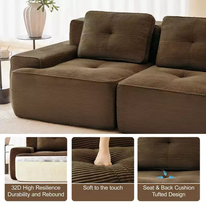 PexFix Modern Modular Sectional Sofa for Living Room Corduroy Fabric 4-Seater Couch with Deep Seat Buckle Connection No Assembly Anti-slip