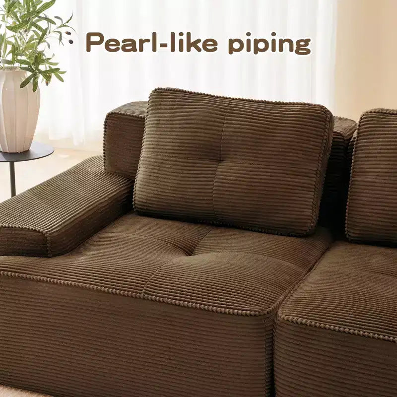 PexFix Modern Modular Sectional Sofa for Living Room Corduroy Fabric 4-Seater Couch with Deep Seat Buckle Connection No Assembly Anti-slip