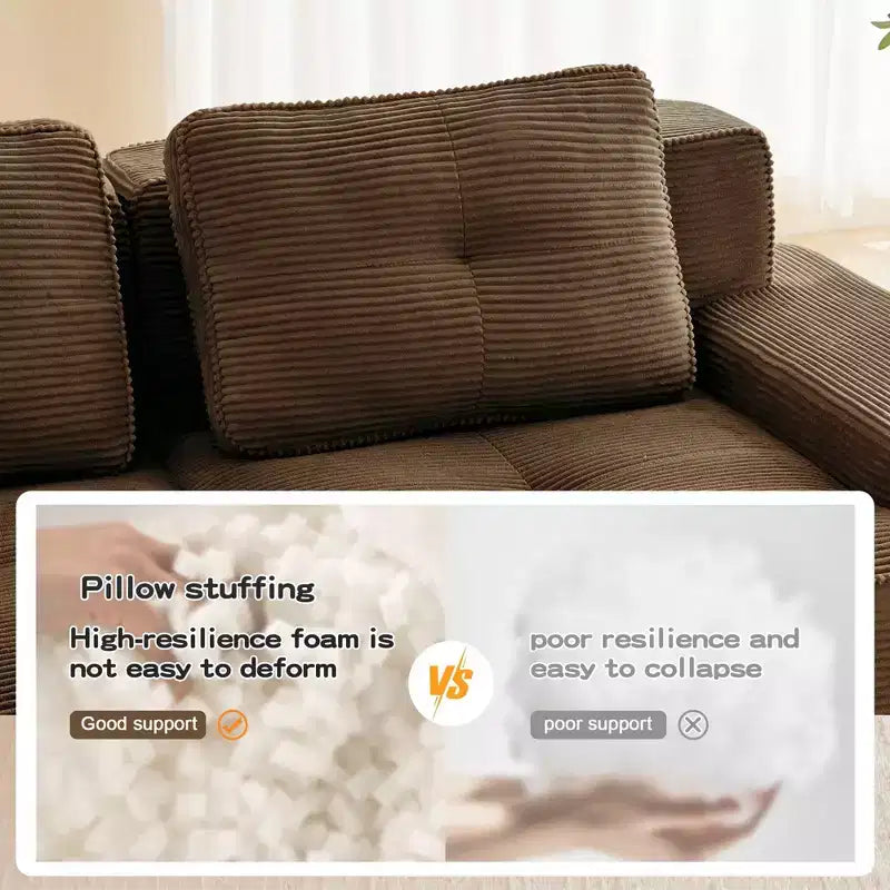 PexFix Modern Modular Sectional Sofa for Living Room Corduroy Fabric 4-Seater Couch with Deep Seat Buckle Connection No Assembly Anti-slip