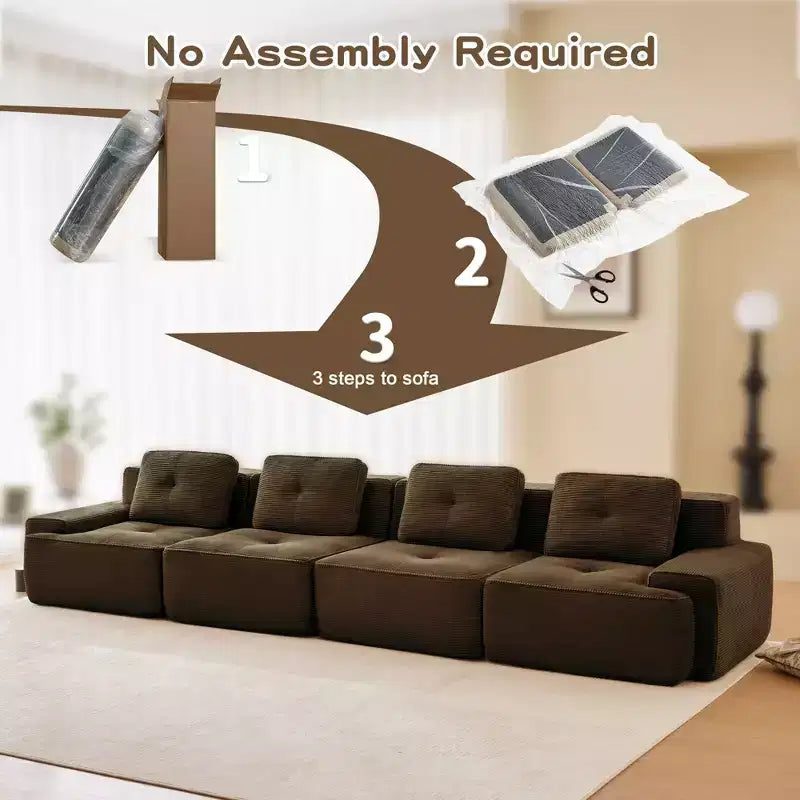PexFix Modern Modular Sectional Sofa for Living Room Corduroy Fabric 4-Seater Couch with Deep Seat Buckle Connection No Assembly Anti-slip