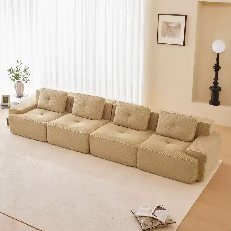 PexFix Modern Modular Sectional Sofa for Living Room Corduroy Fabric 4-Seater Couch with Deep Seat Buckle Connection No Assembly Anti-slip