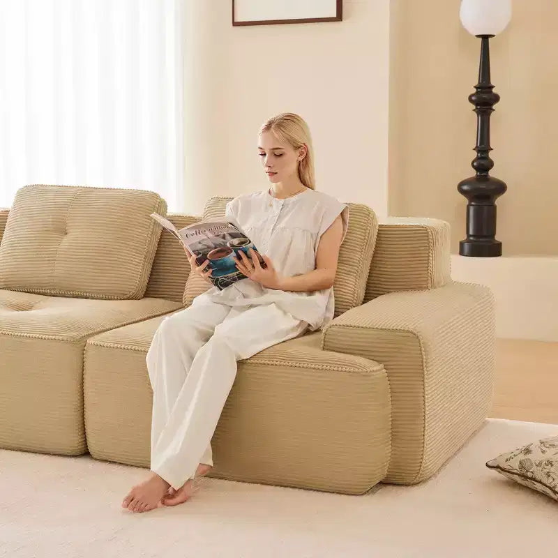 PexFix Modern Modular Sectional Sofa for Living Room Corduroy Fabric 4-Seater Couch with Deep Seat Buckle Connection No Assembly Anti-slip