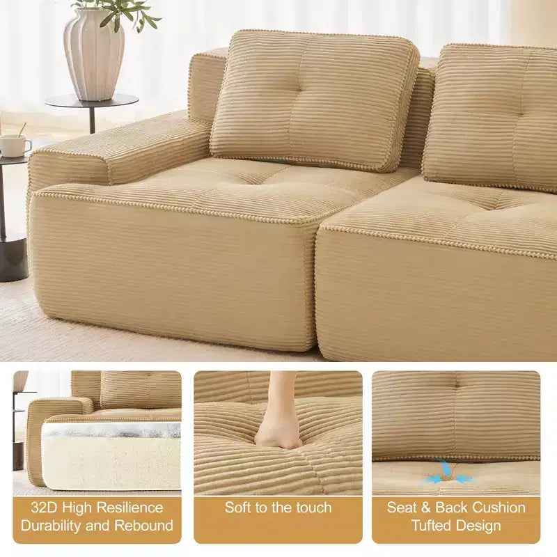 PexFix Modern Modular Sectional Sofa for Living Room Corduroy Fabric 4-Seater Couch with Deep Seat Buckle Connection No Assembly Anti-slip