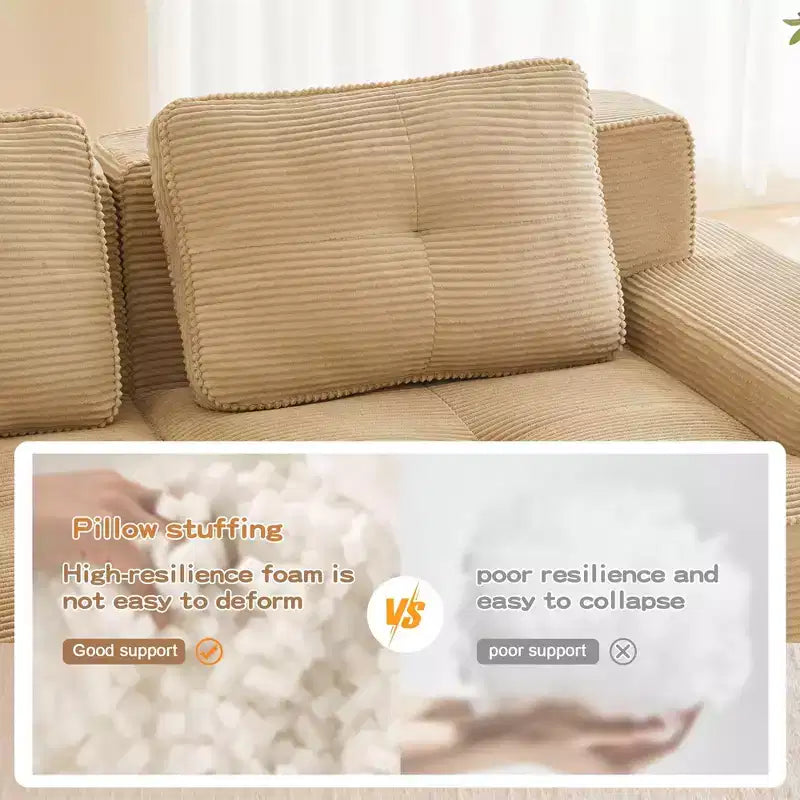 PexFix Modern Modular Sectional Sofa for Living Room Corduroy Fabric 4-Seater Couch with Deep Seat Buckle Connection No Assembly Anti-slip
