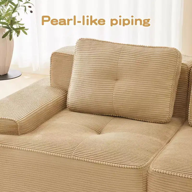 PexFix Modern Modular Sectional Sofa for Living Room Corduroy Fabric 4-Seater Couch with Deep Seat Buckle Connection No Assembly Anti-slip
