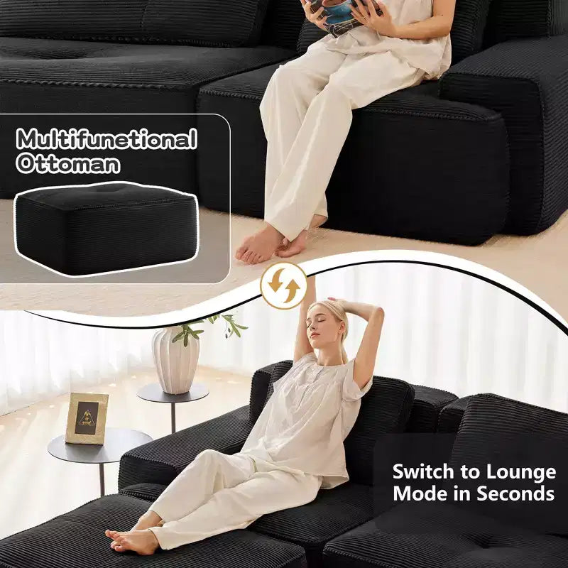 PexFix Modern Modular Sectional Sofa for Living Room Corduroy Fabric 4-Seater Couch with Deep Seat Buckle Connection No Assembly Anti-slip