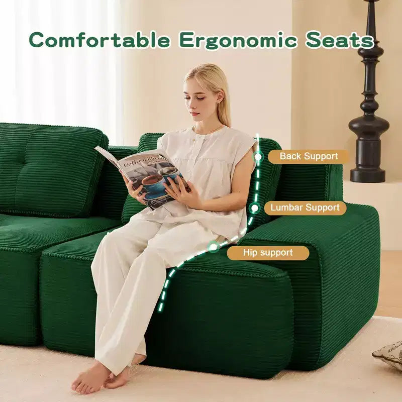 PexFix Modern Modular Sectional Sofa for Living Room Corduroy Fabric 4-Seater Couch with Deep Seat Buckle Connection No Assembly Anti-slip