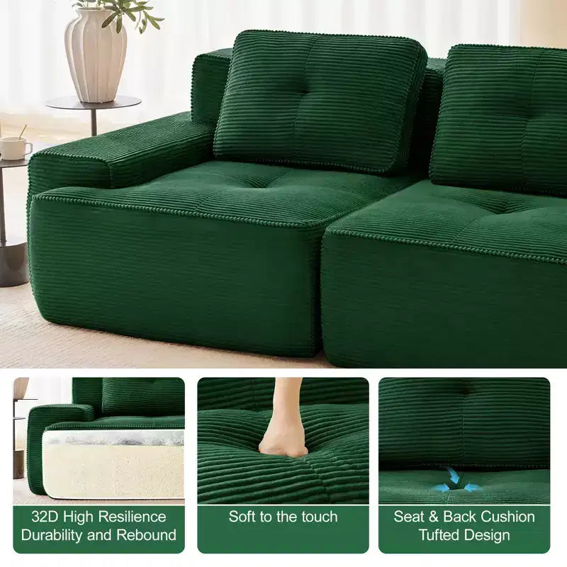 PexFix Modern Modular Sectional Sofa for Living Room Corduroy Fabric 4-Seater Couch with Deep Seat Buckle Connection No Assembly Anti-slip