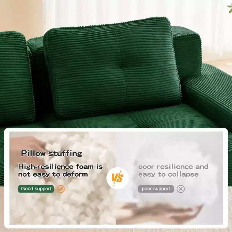 PexFix Modern Modular Sectional Sofa for Living Room Corduroy Fabric 4-Seater Couch with Deep Seat Buckle Connection No Assembly Anti-slip