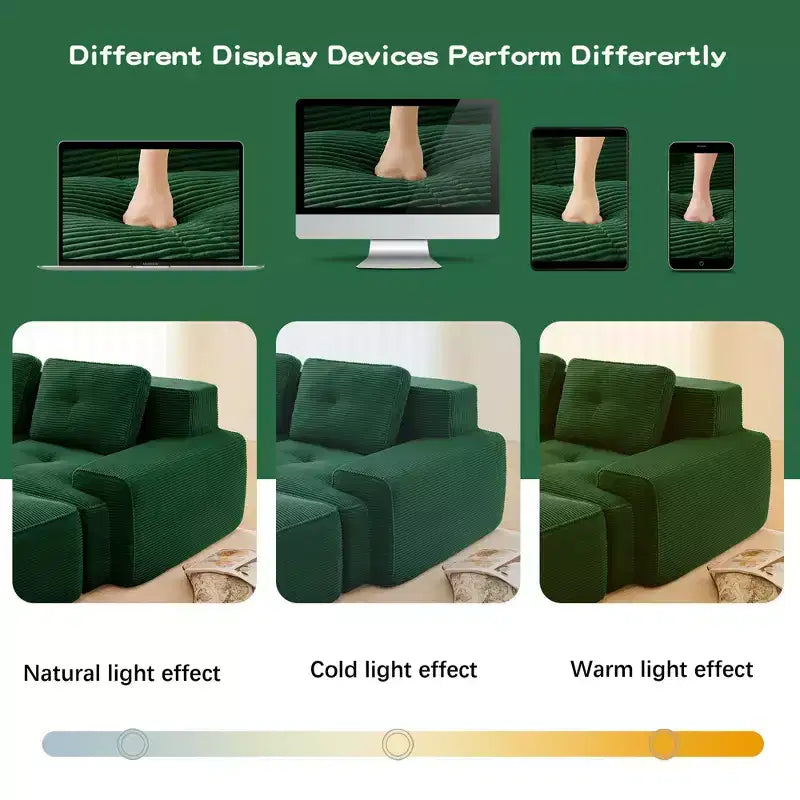 PexFix Modern Modular Sectional Sofa for Living Room Corduroy Fabric 4-Seater Couch with Deep Seat Buckle Connection No Assembly Anti-slip