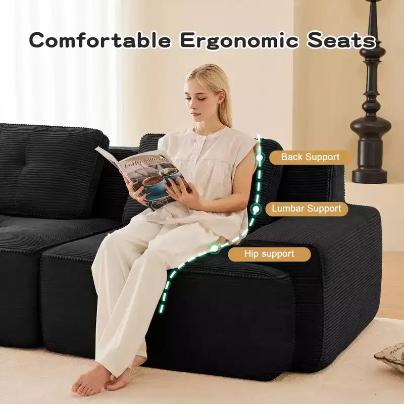 PexFix Modern Modular Sectional Sofa for Living Room Corduroy Fabric 4-Seater Couch with Deep Seat Buckle Connection No Assembly Anti-slip