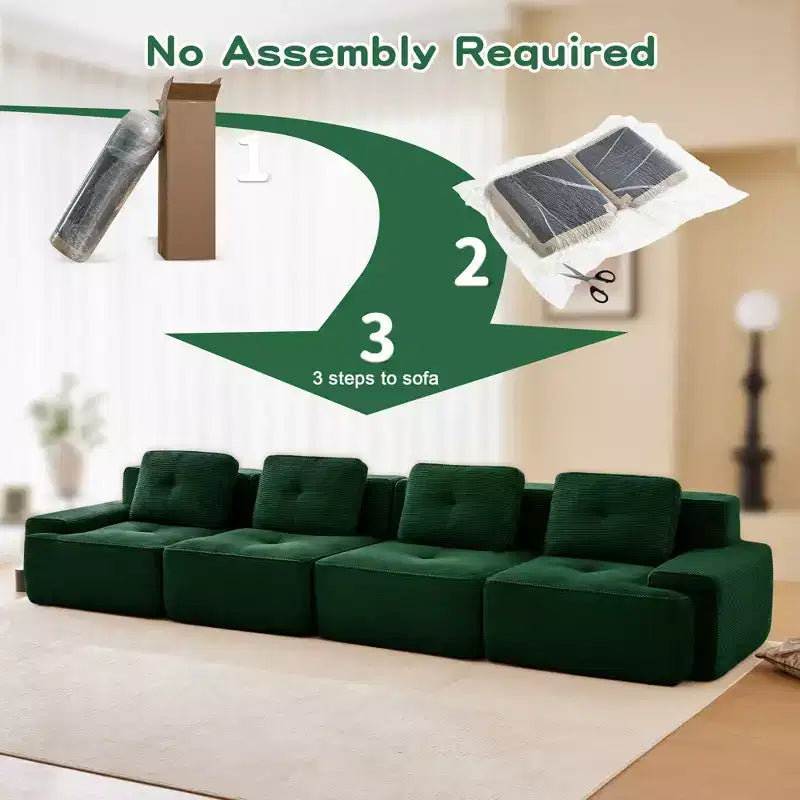 PexFix Modern Modular Sectional Sofa for Living Room Corduroy Fabric 4-Seater Couch with Deep Seat Buckle Connection No Assembly Anti-slip