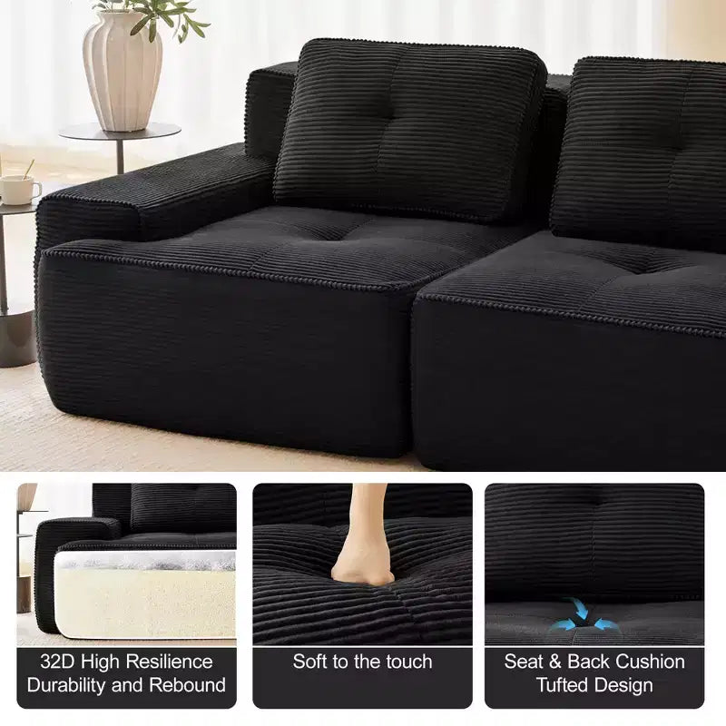 PexFix Modern Modular Sectional Sofa for Living Room Corduroy Fabric 4-Seater Couch with Deep Seat Buckle Connection No Assembly Anti-slip