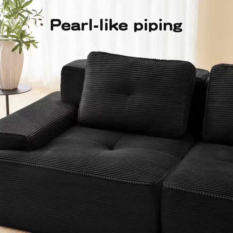 PexFix Modern Modular Sectional Sofa for Living Room Corduroy Fabric 4-Seater Couch with Deep Seat Buckle Connection No Assembly Anti-slip